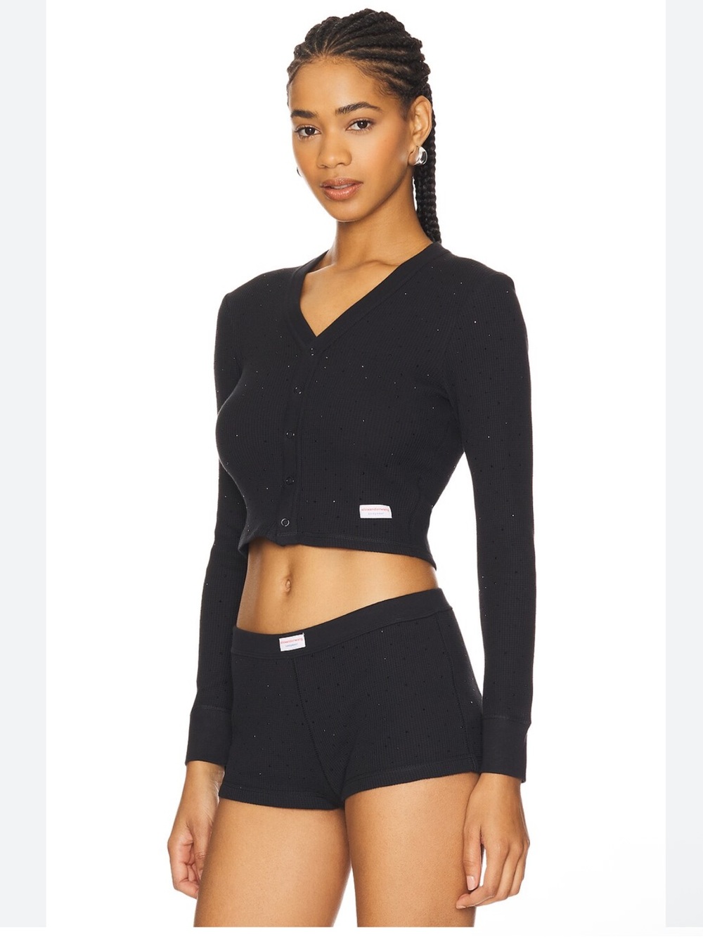 Alexander Wang Hotfix Crystal Long Sleeve V-Neck Waffle Knit Cardigan Sweater M